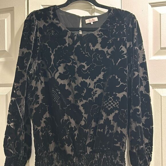 Parker Black Mixed Fabric Dress, Size Large - Picture 2 of 13